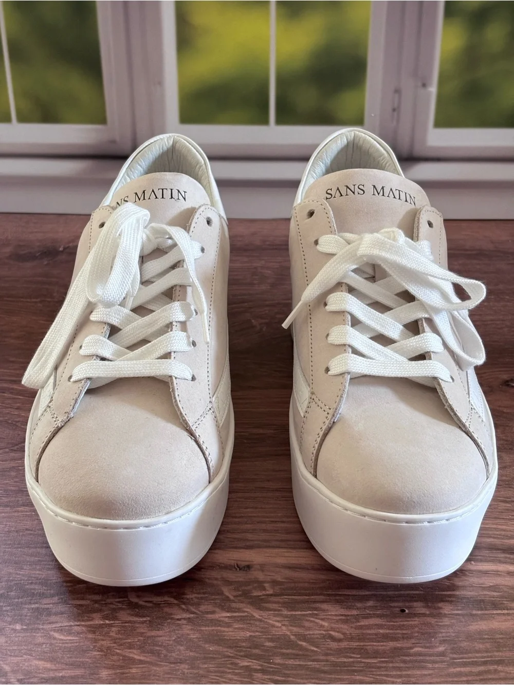 Sans Matin Gaia Platform Sneakers Taupe Nubuck Leather & White Leather Platform
